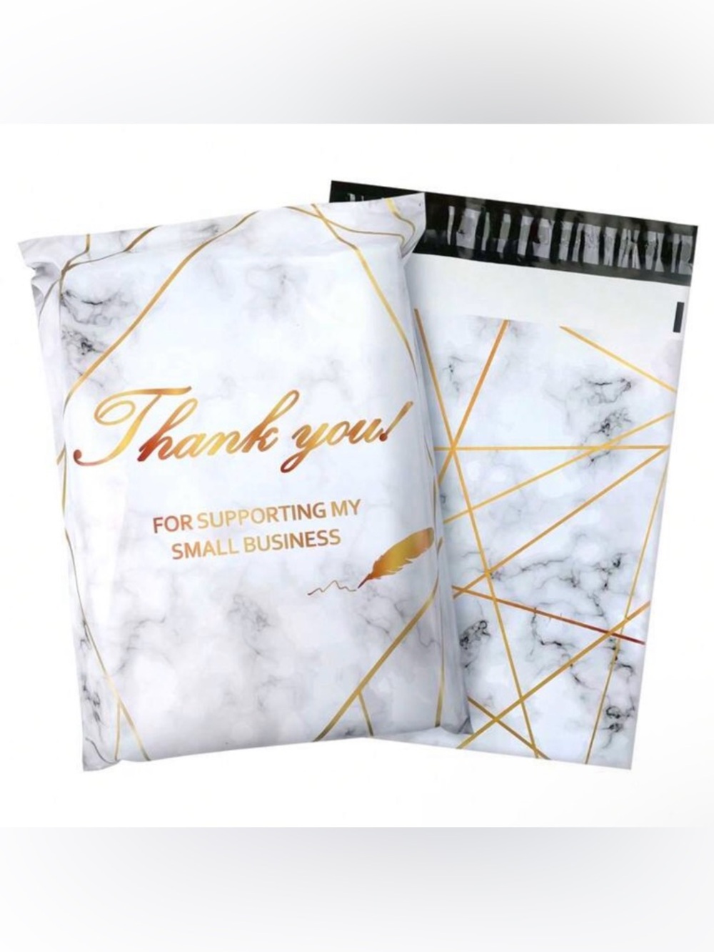 20 White Marble Thank You Polymailers
